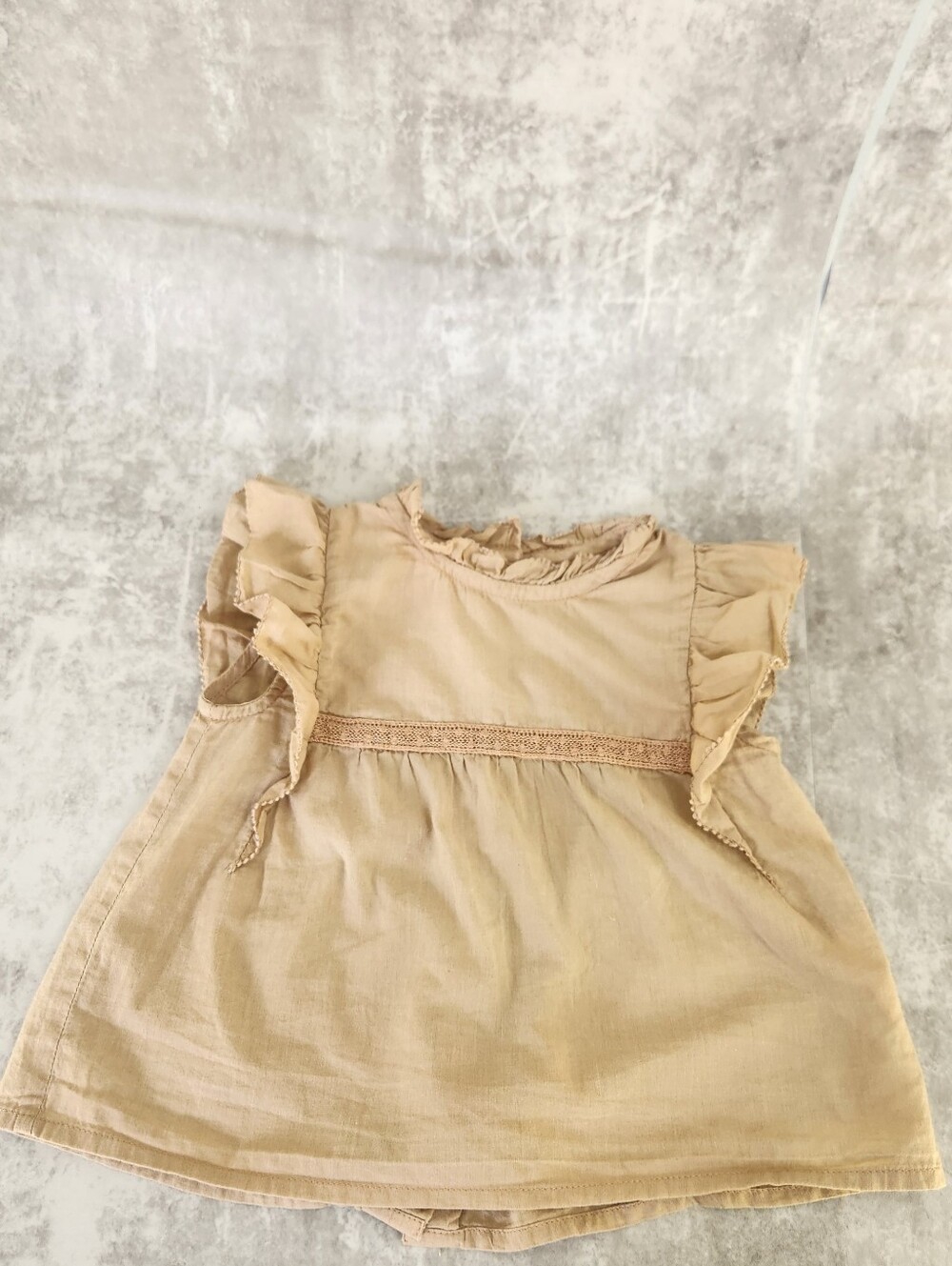 Louis Louise Paris Ruffle A-line Dress Baby Girl 6 Months Tan Cotton Button Back